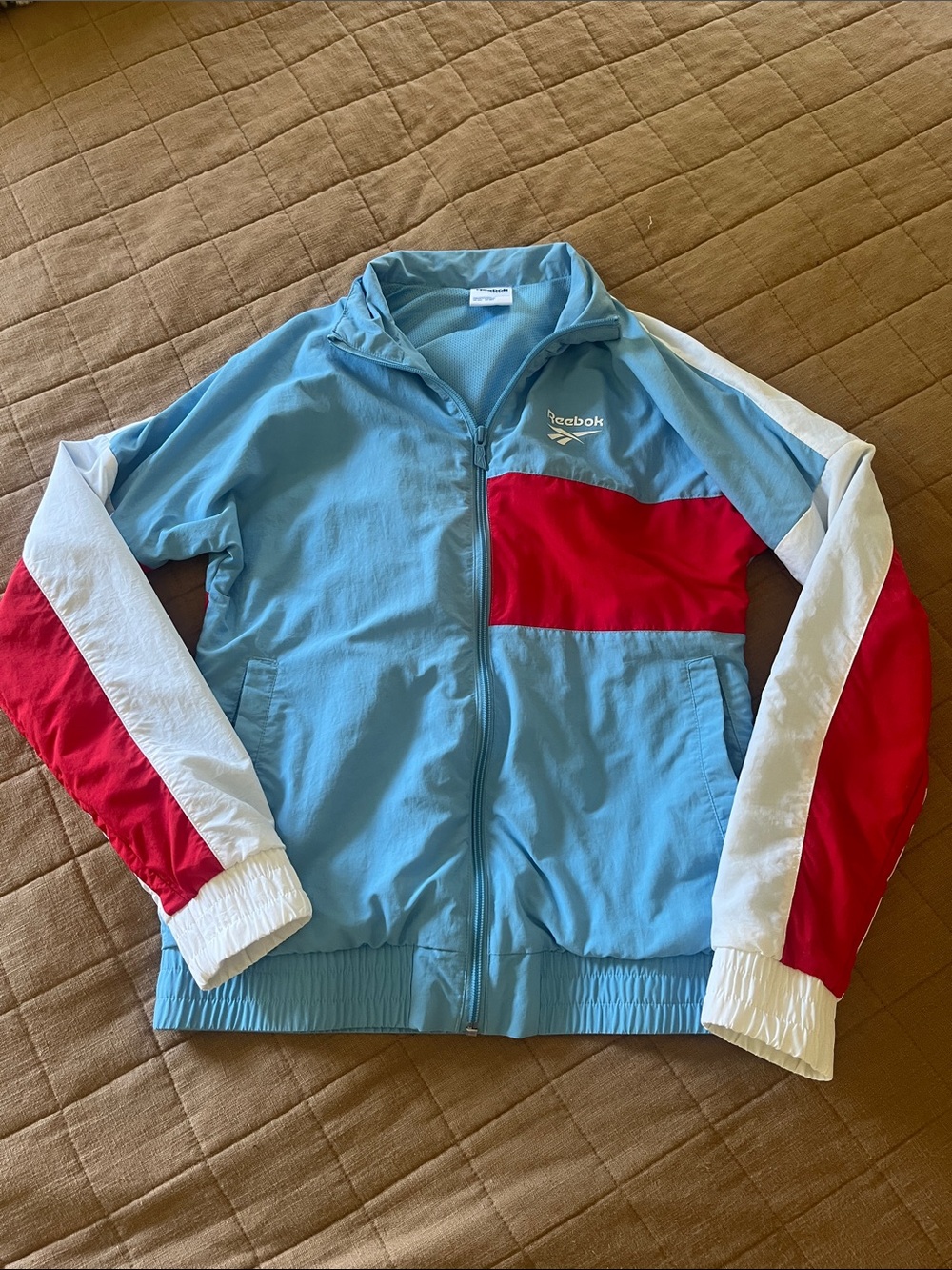 Reebok Light Blue, Red & White Colorblock Track Jacket